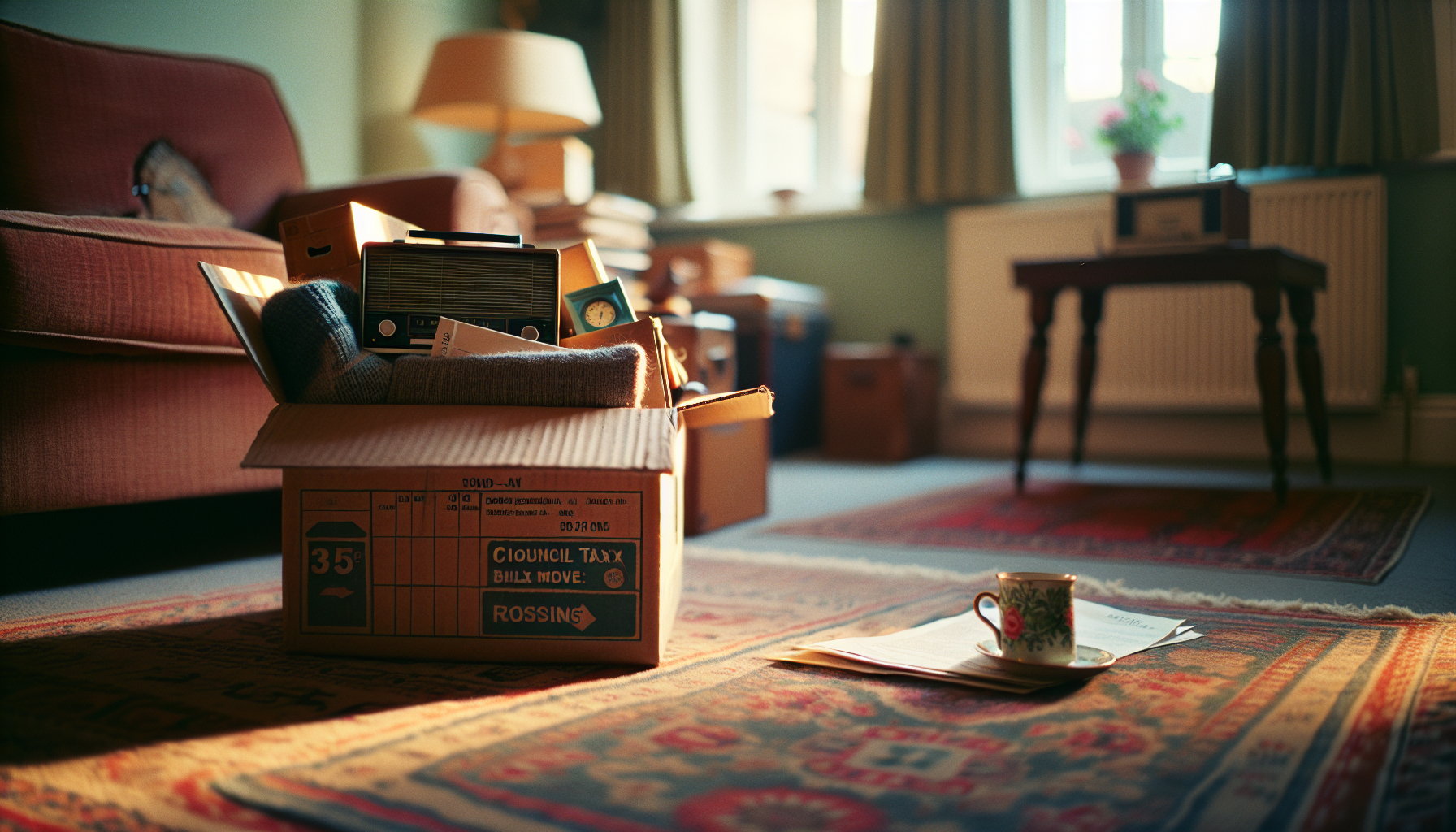 Belongings and bailiffs - household items in a box that bailiffs could seize for council tax debt