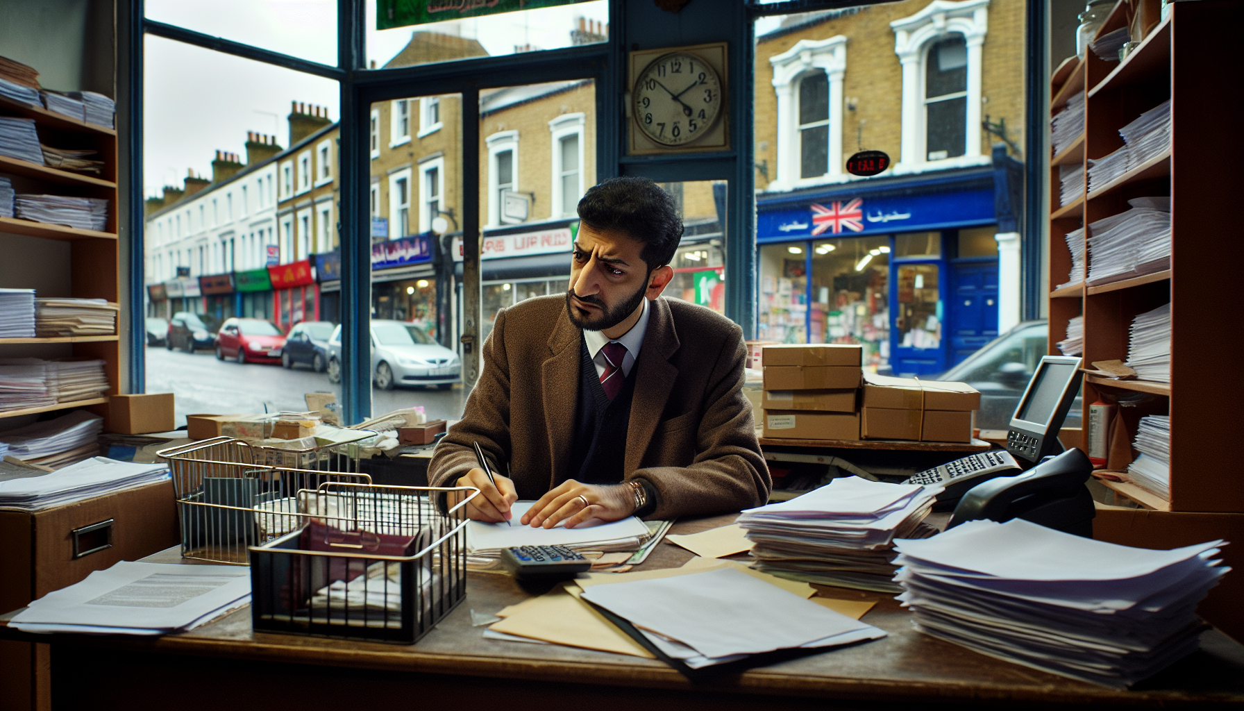 Business rates arrears paperwork on a shop owner desk
