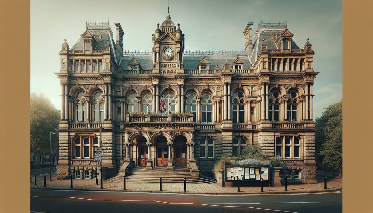 Campaign against council tax reform in the UK showing a British town hall building