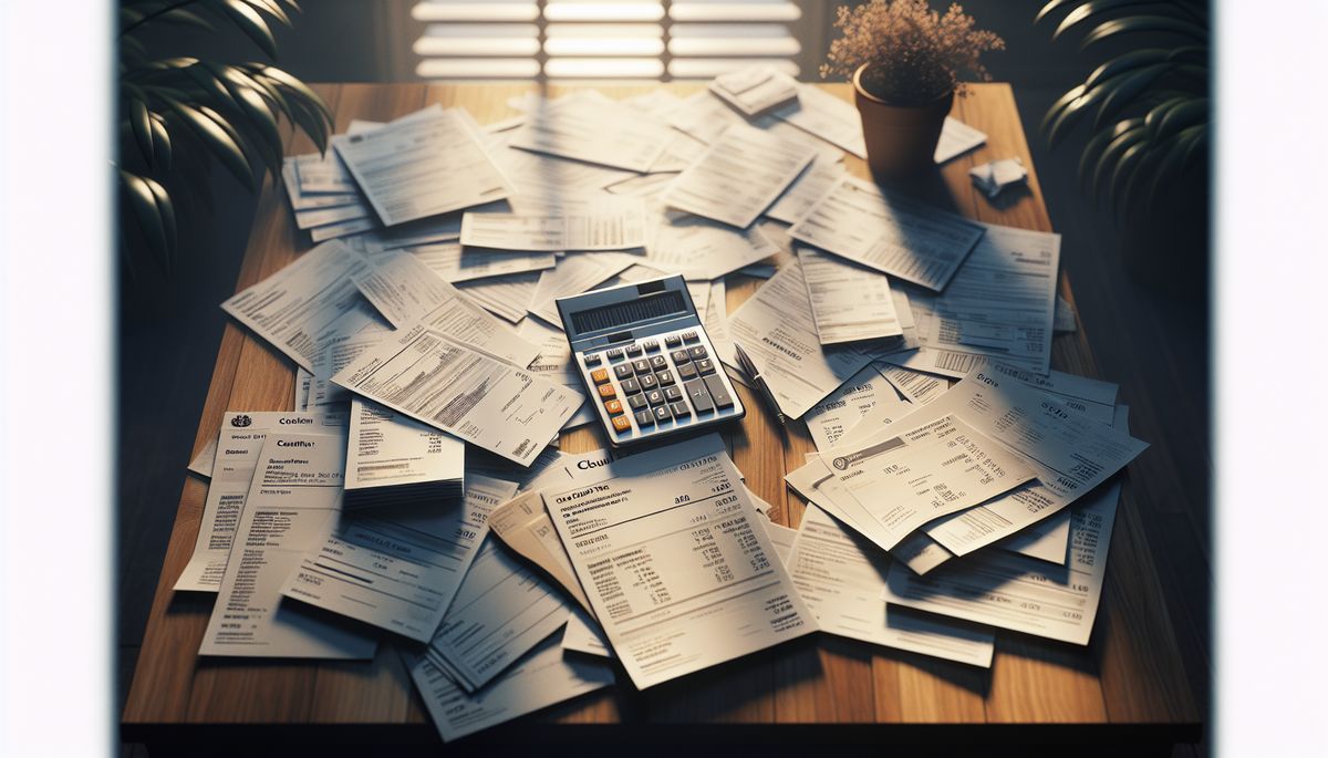 Financial documents and calculator on a desk representing council tax arrears