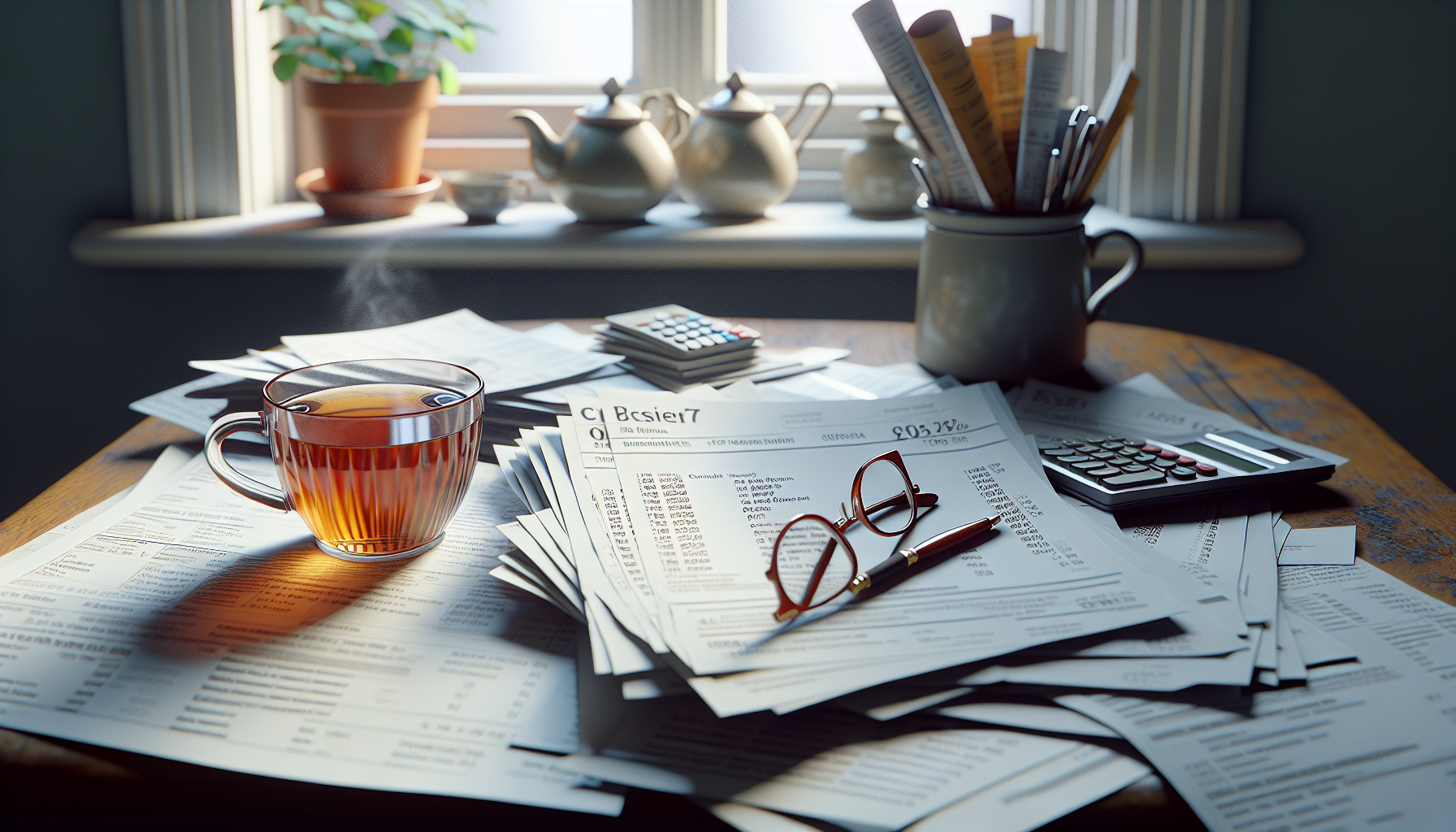 Council tax bills and financial documents on a kitchen table