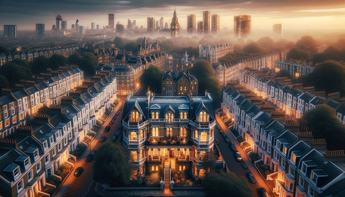 Mansion tax and council tax on UK properties - London skyline at dusk