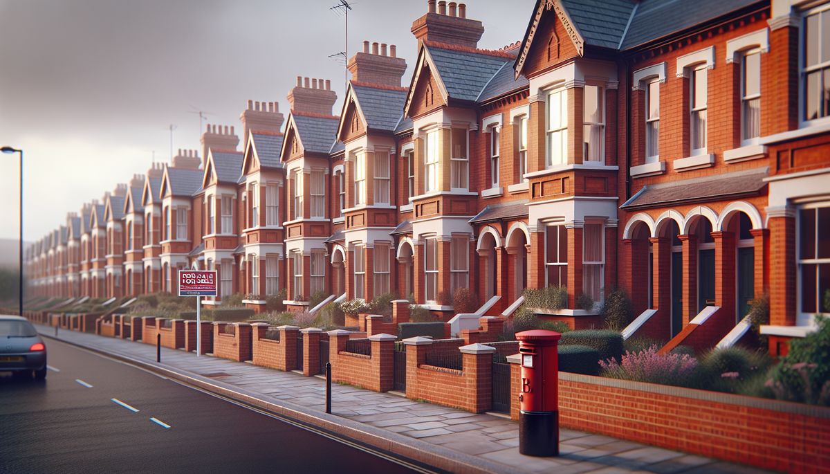 UK terraced houses with for sale sign representing sale and rent back schemes
