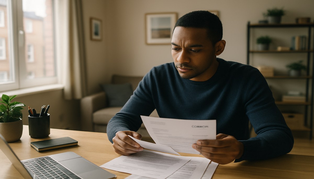 A person sitting alone at a home desk reviewing their council tax bill and paperwork, representing the process of claiming a council tax single person discount in 2026.