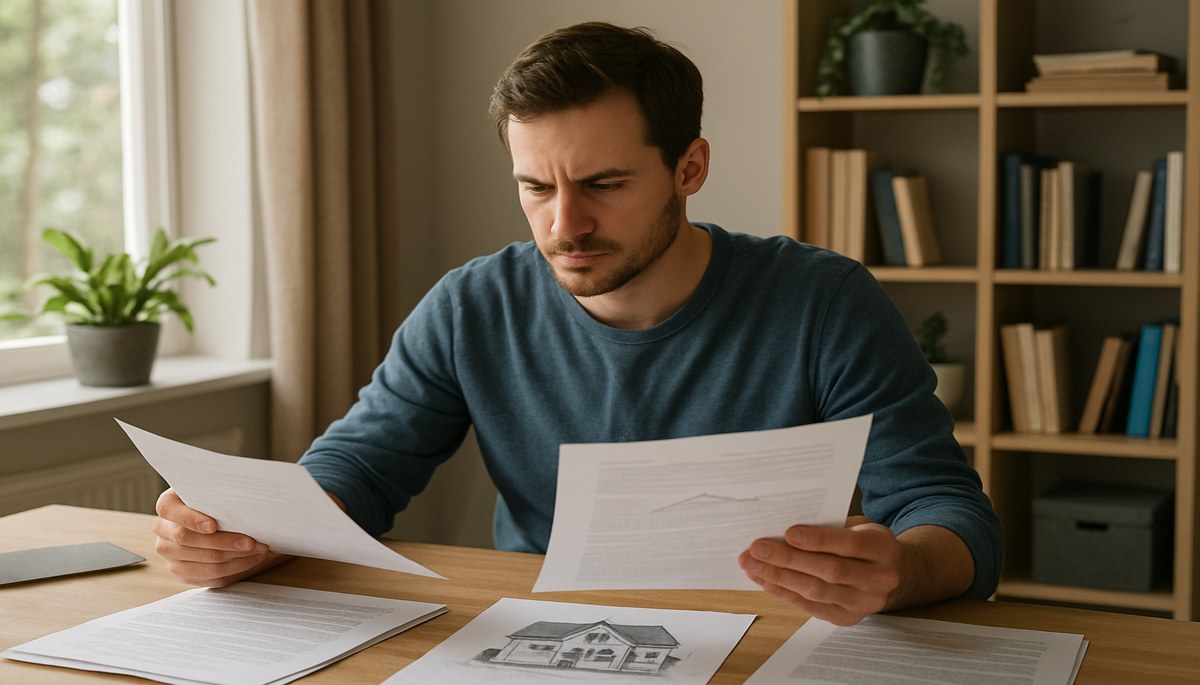 A homeowner reviewing council tax documents and comparing property values to challenge their council tax band and reclaim overpaid council tax in the UK.